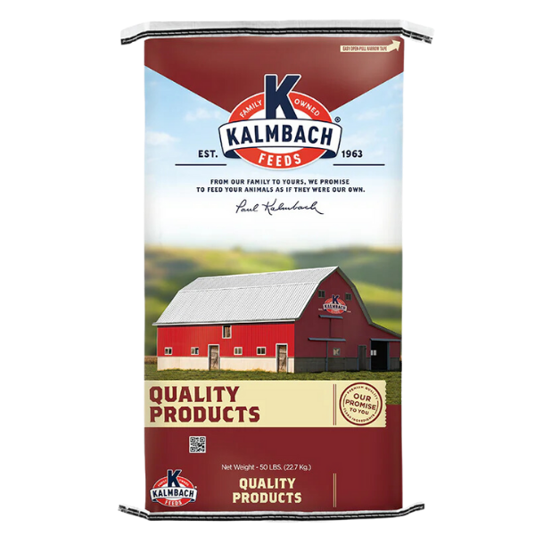 Kalmbach 20% Ostrich & Emu Pellet. Red feed bag.