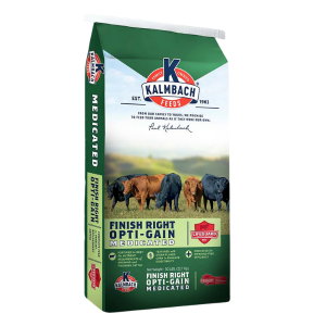 Finish Right® Opti-Gain (Medicated). 50-lb Green Feed Bag.