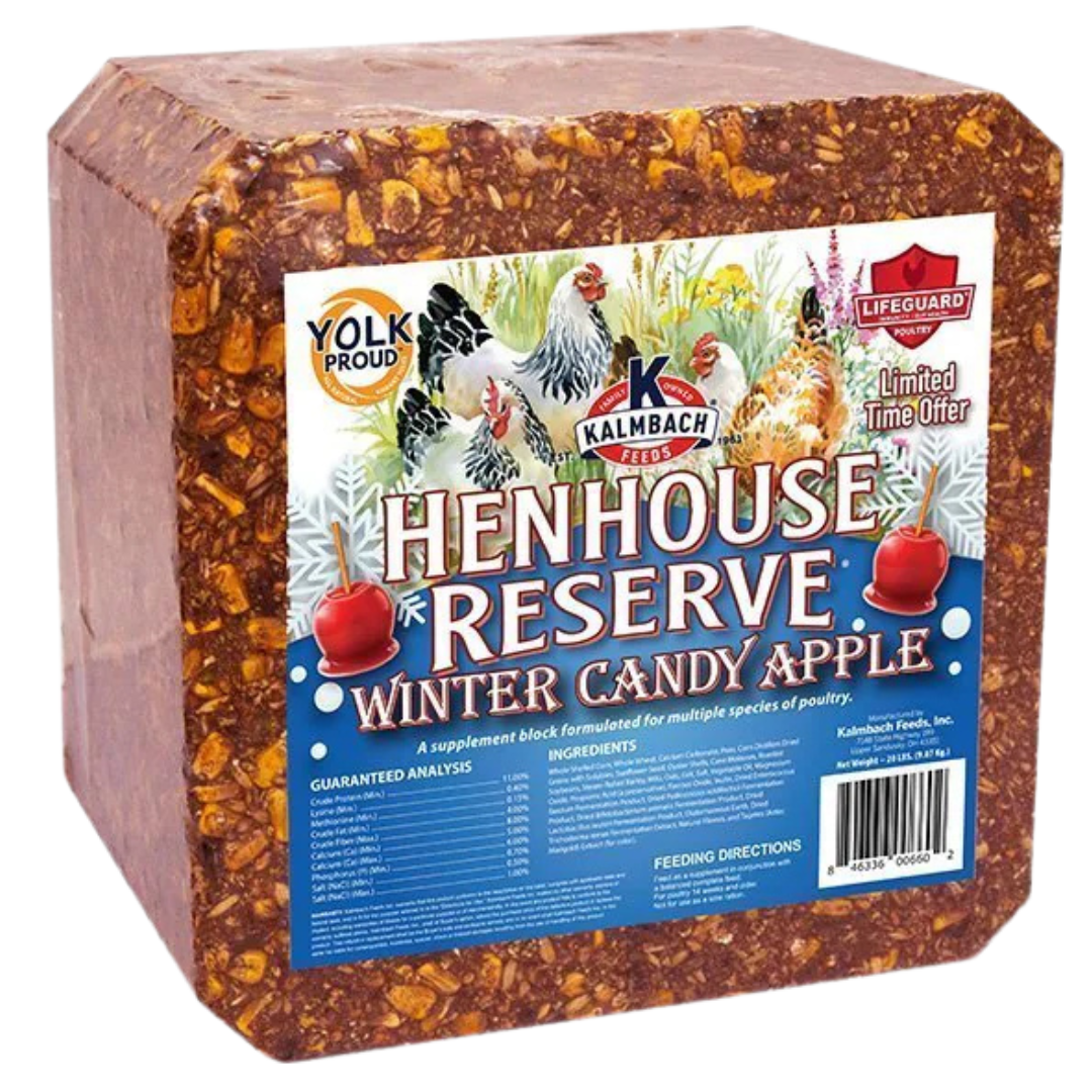 Kalmbach Winter Candy Apple Henhouse Reserve® Block. 20-lb compressed flock block.