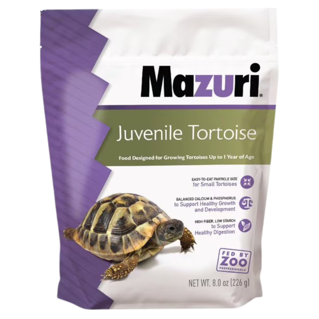 Mazuri® Juvenile Tortoise is a low starch, high fiber tortoise food for young and baby tortoises. 8-oz bag.