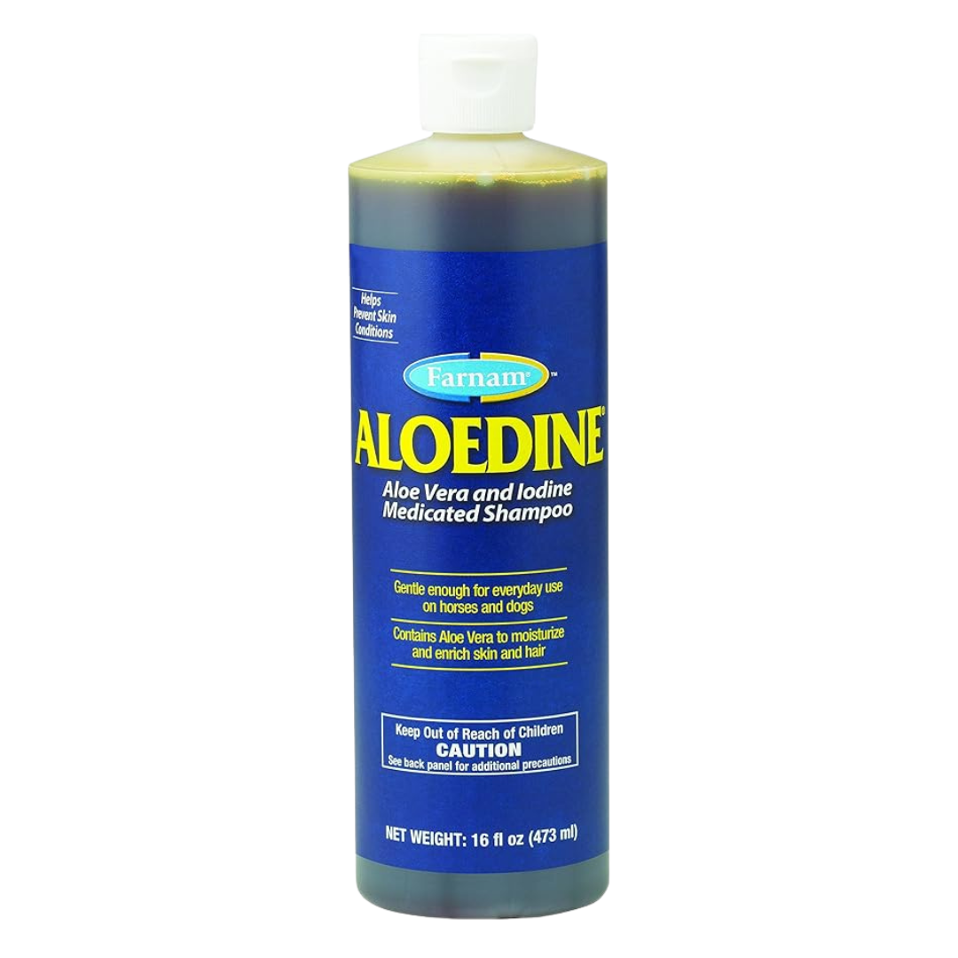 Farnam Medicated Shampoo with Aloe Vera and Iodine 16-oz bottle.