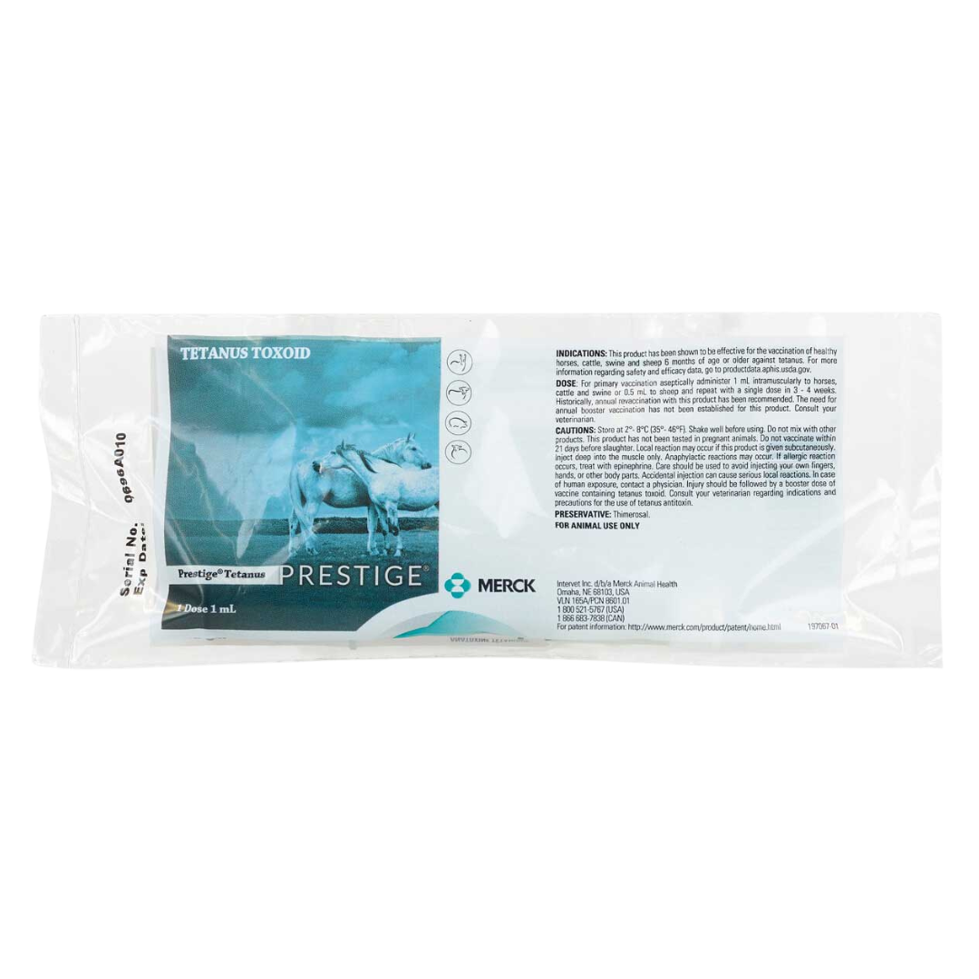 PRESTIGE® TETANUS is for the vaccination of healthy horses, cattle, swine and sheep against tetanus.
