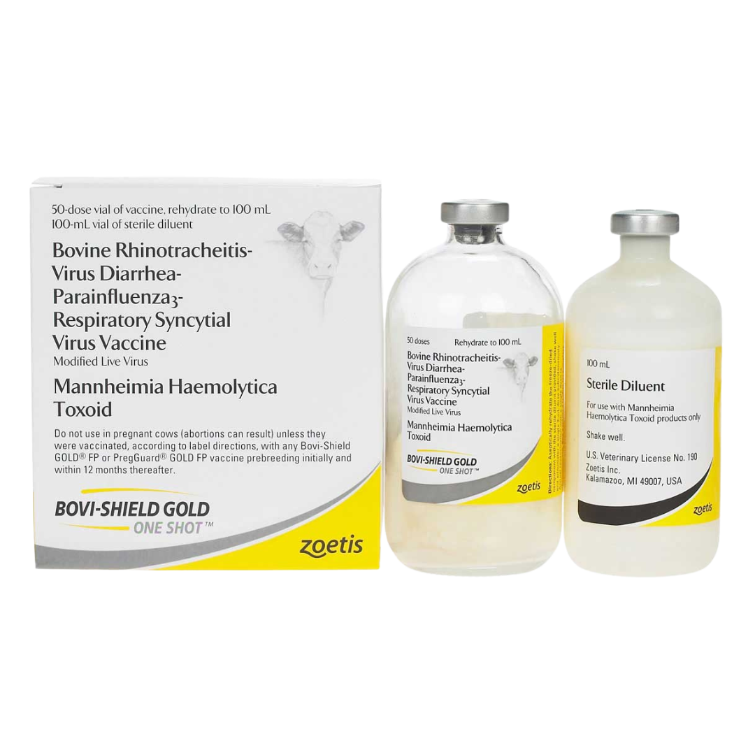 Bovi-Shield Gold One Shot Cattle Vaccine. Available in 5, 10, and 50 dose.