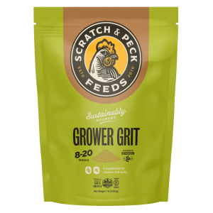 Scratch & Peck Grower Grit in green bag.