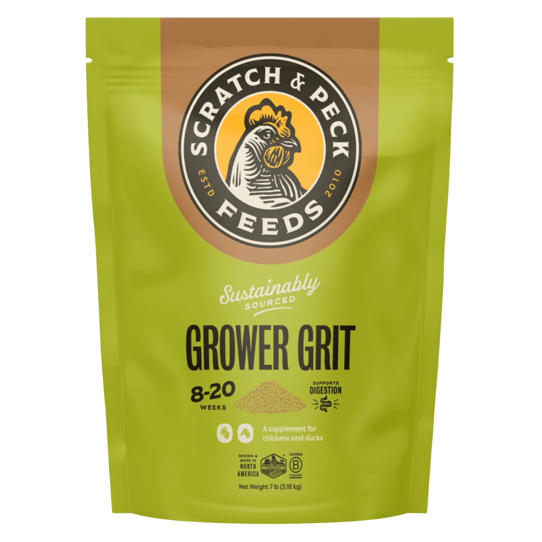 Scratch & Peck Grower Grit in green bag.