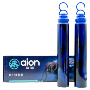 Aion Fly Trap, product box and two blue tubes.