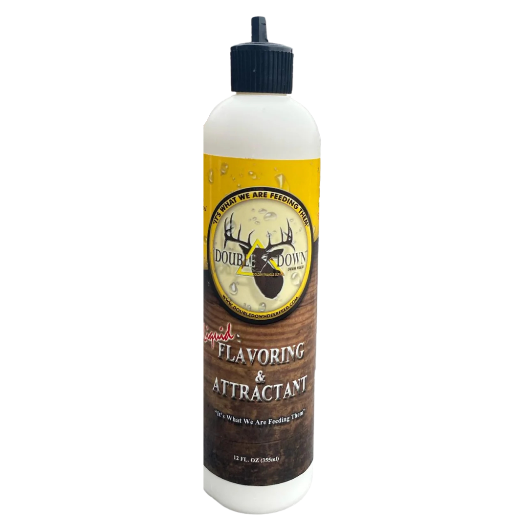 Double Down Liquid Flavoring & Attractant. A 12-ounce bottle of concentrated liquid attractant for hunting.