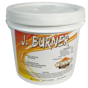 J. Burner Amino Acid & Vitamin E Supplement for show pigs. White 30-lb pail.