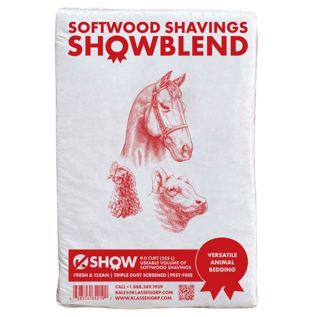 Klassen ShowBlend Softwood Shavings. Red and white wrapped blase.