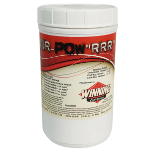 Mor-Pow "RRR" Livestock Show Supplement. White container.