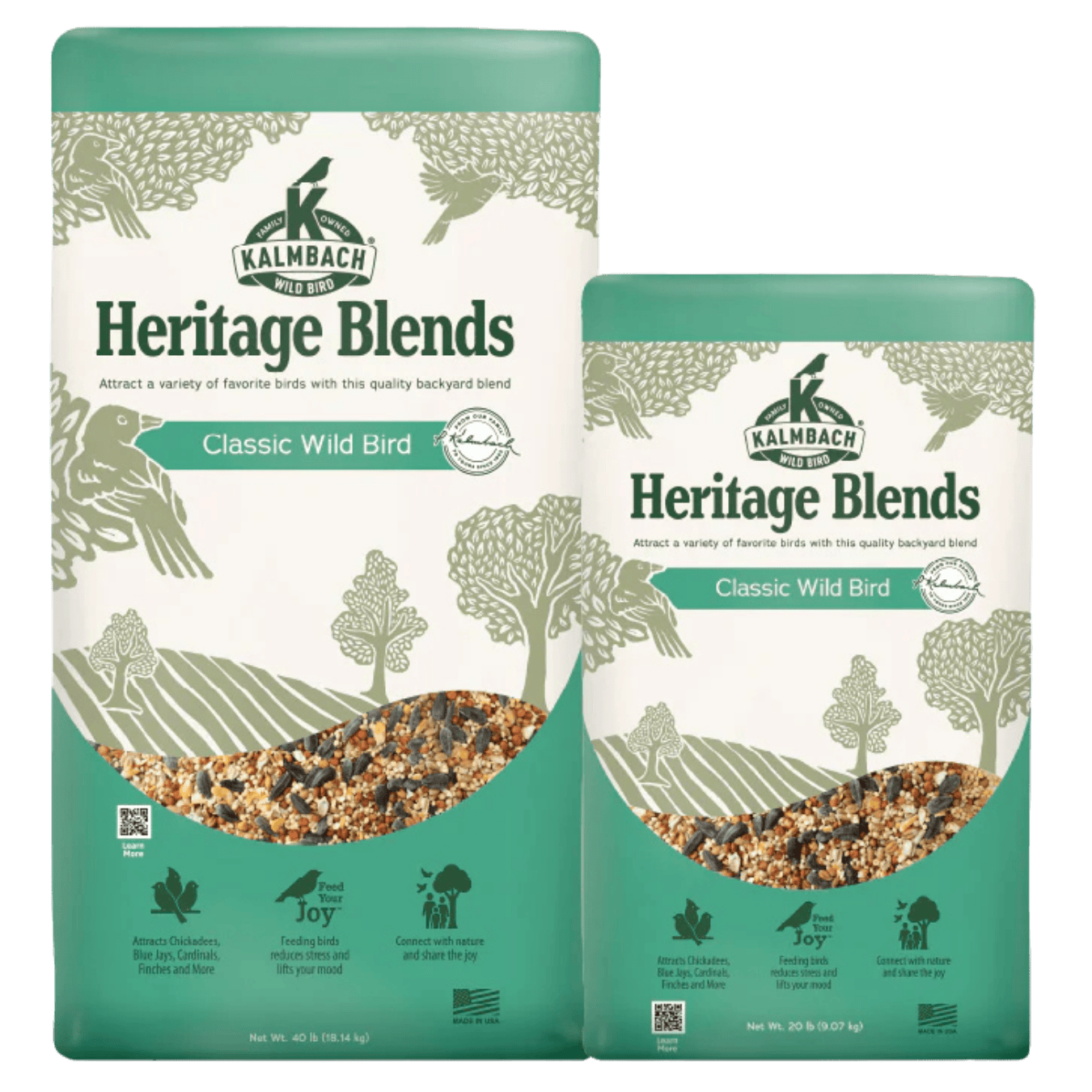 Heritage Blends™ Classic Wild Bird. 20-lb and 40-lb green bags shown.